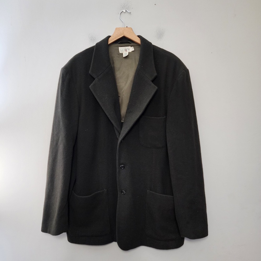Vintage 90s J Crew Blazer Coat Mens Large Wool Blend Green Jacket Y2k